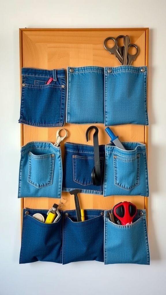 Denim pocket organizer with soft worn texture