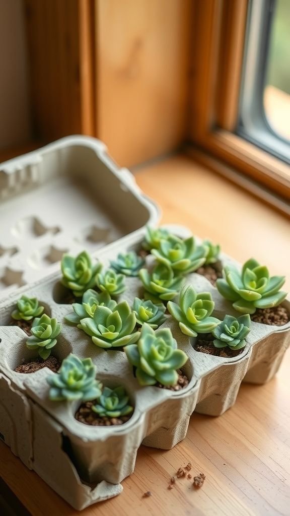 Egg carton succulents: tiny textured planters