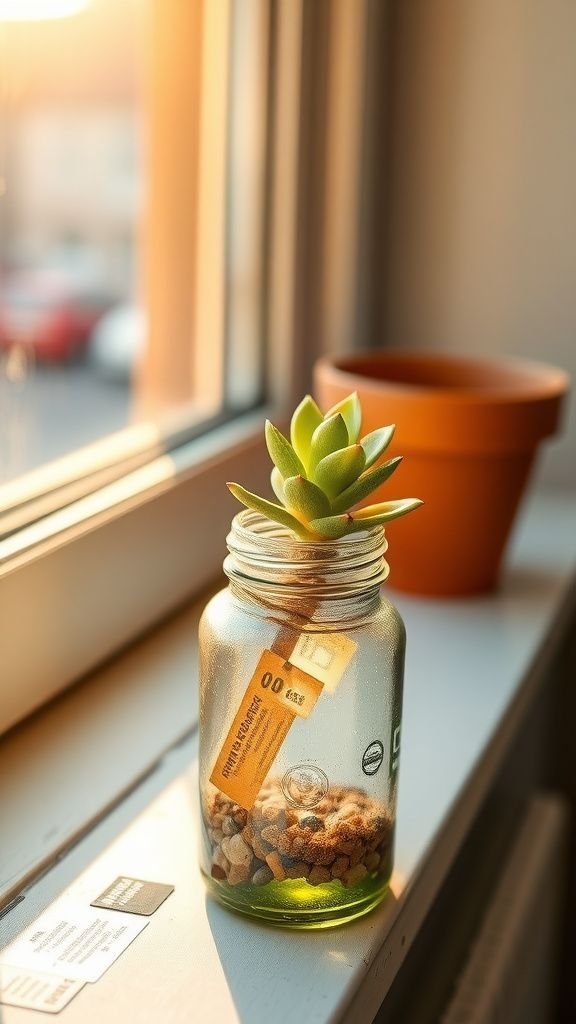 Glass bottle planter with a rustic charm
