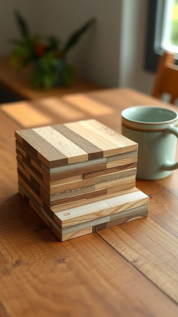 Pallet wood coasters with rustic grain patterns