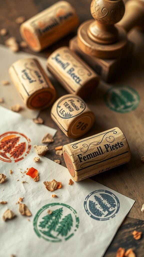 Wine cork stamps with earthy impressions