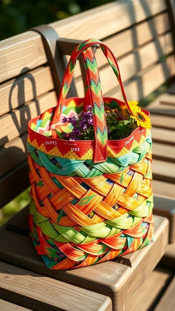 Woven plastic bag tote with tactile appeal
