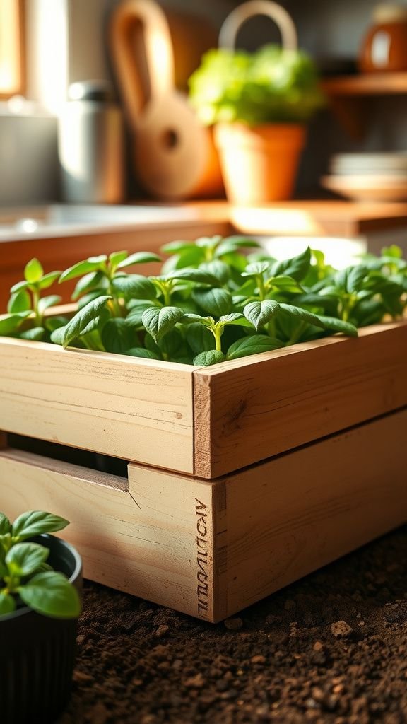 Herb garden kit in painted wooden crate