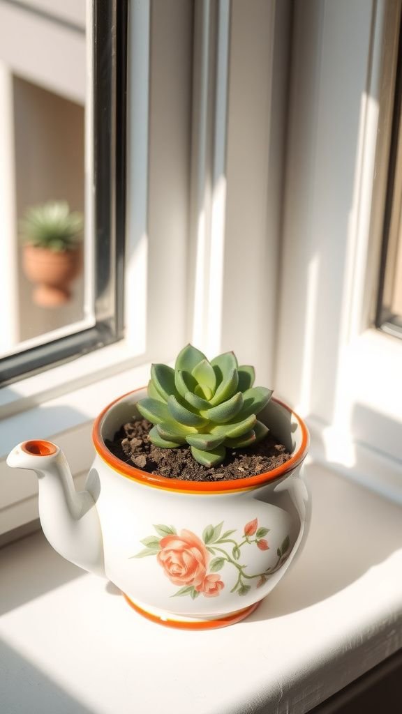 Mini succulent planter in painted teapot