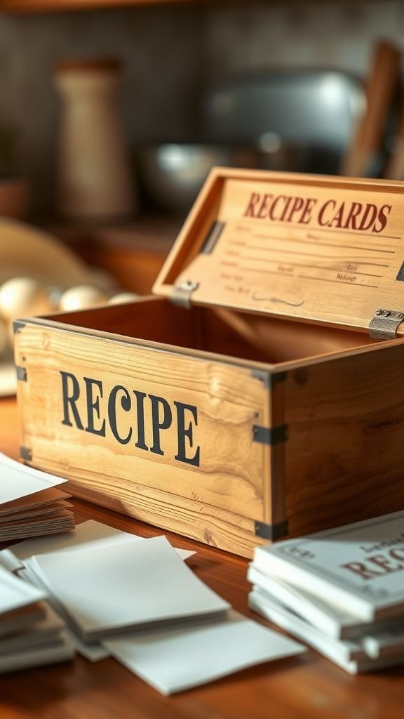 Vintage recipe card box with hand-lettered lid