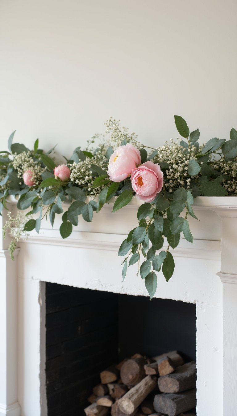 A mantel garland woven with fresh stems