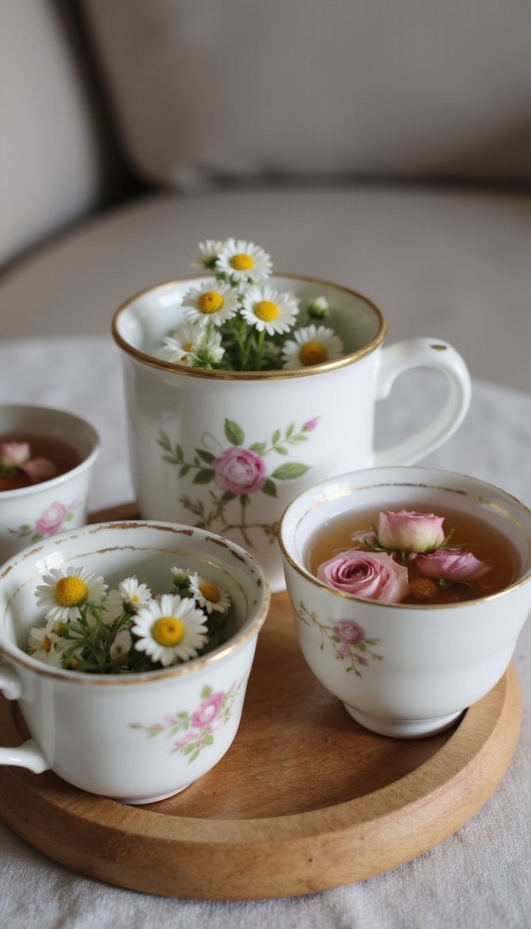 A teacup bouquet: tiny flowers, big charm