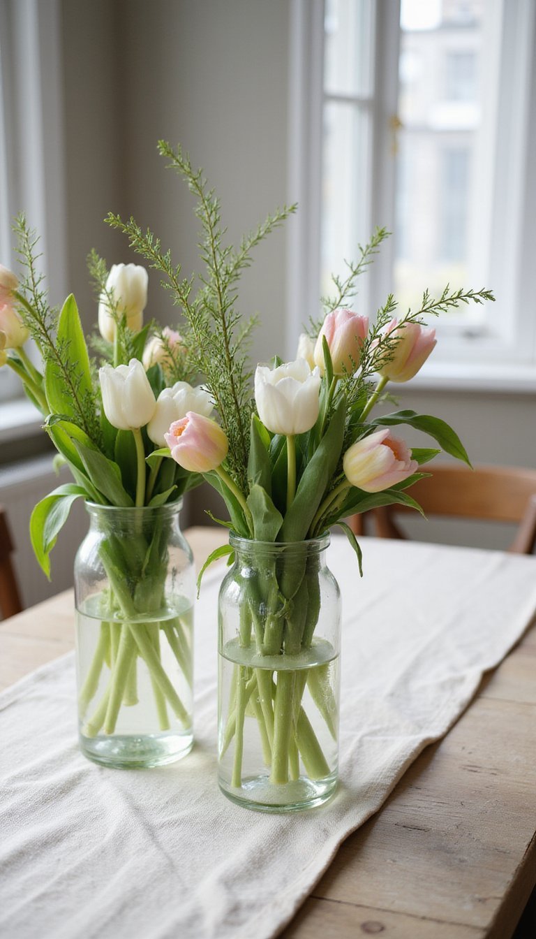 Cluster of bud vases for a casual centerpiece