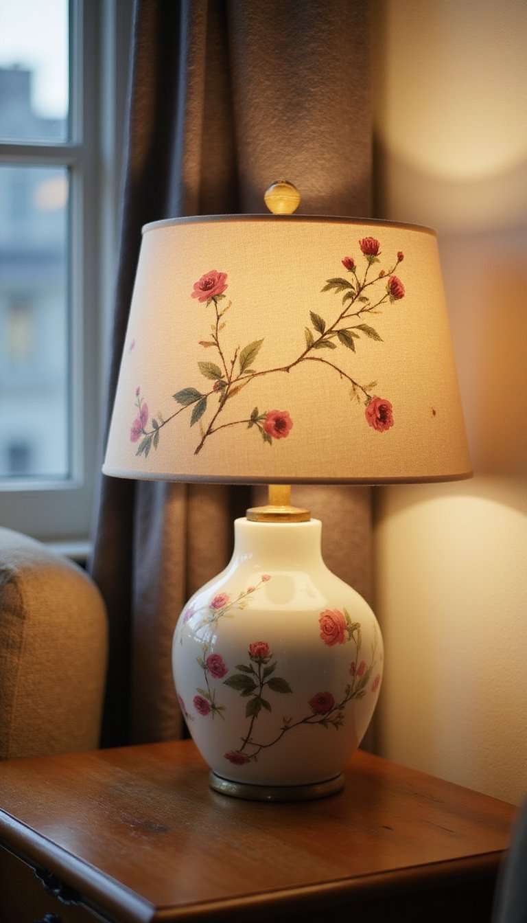 Floral decoupage lampshade: subtle glow