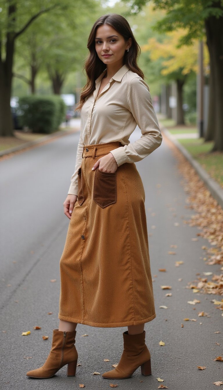 Corduroy Skirt with Patch Pocket