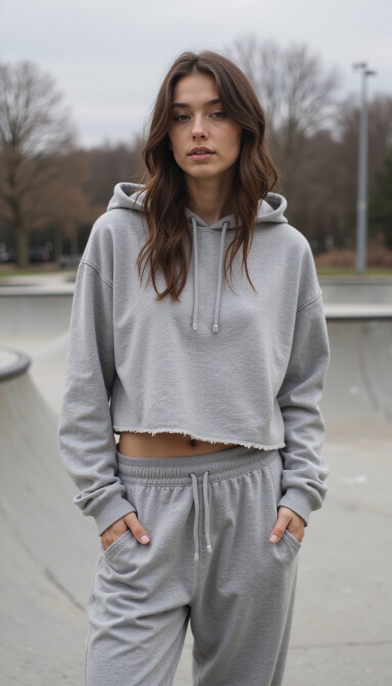 Cropped Hoodie with Raw Hem