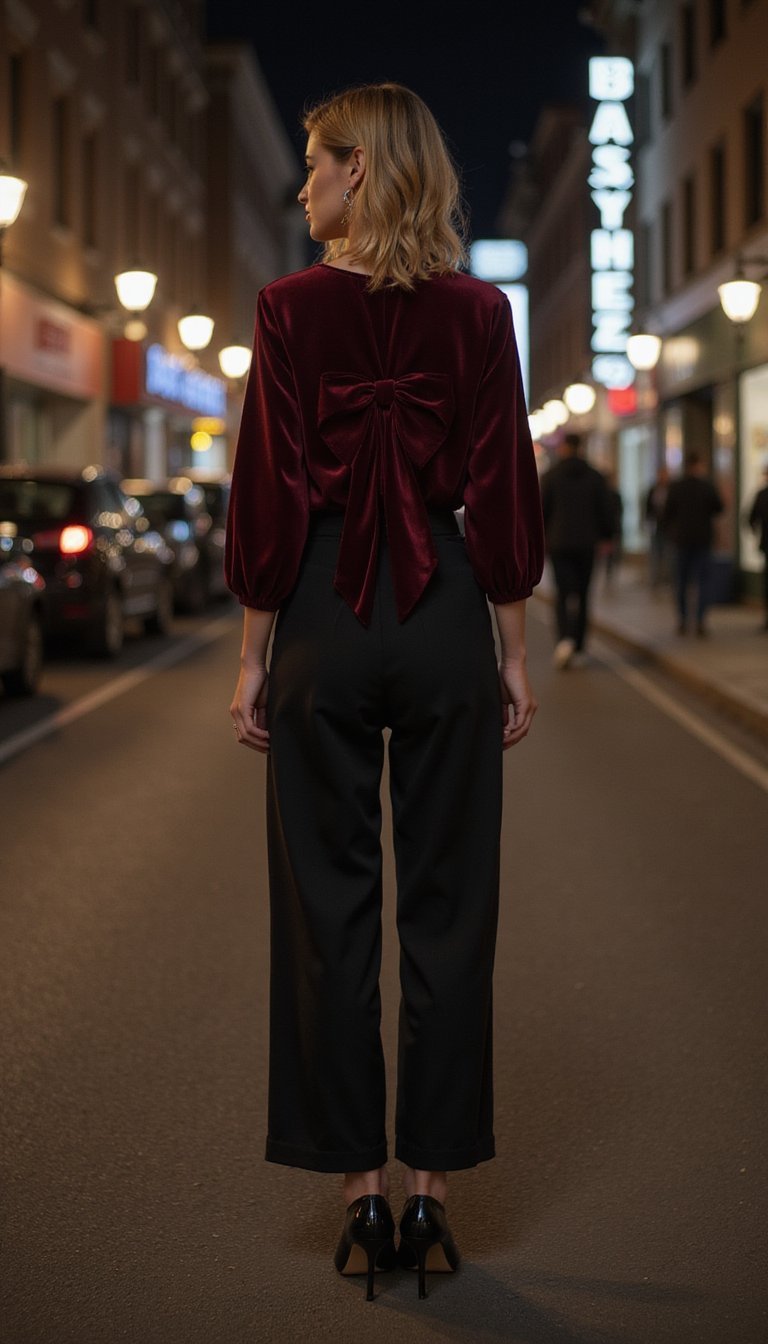 Velvet Blouse with Bow Back