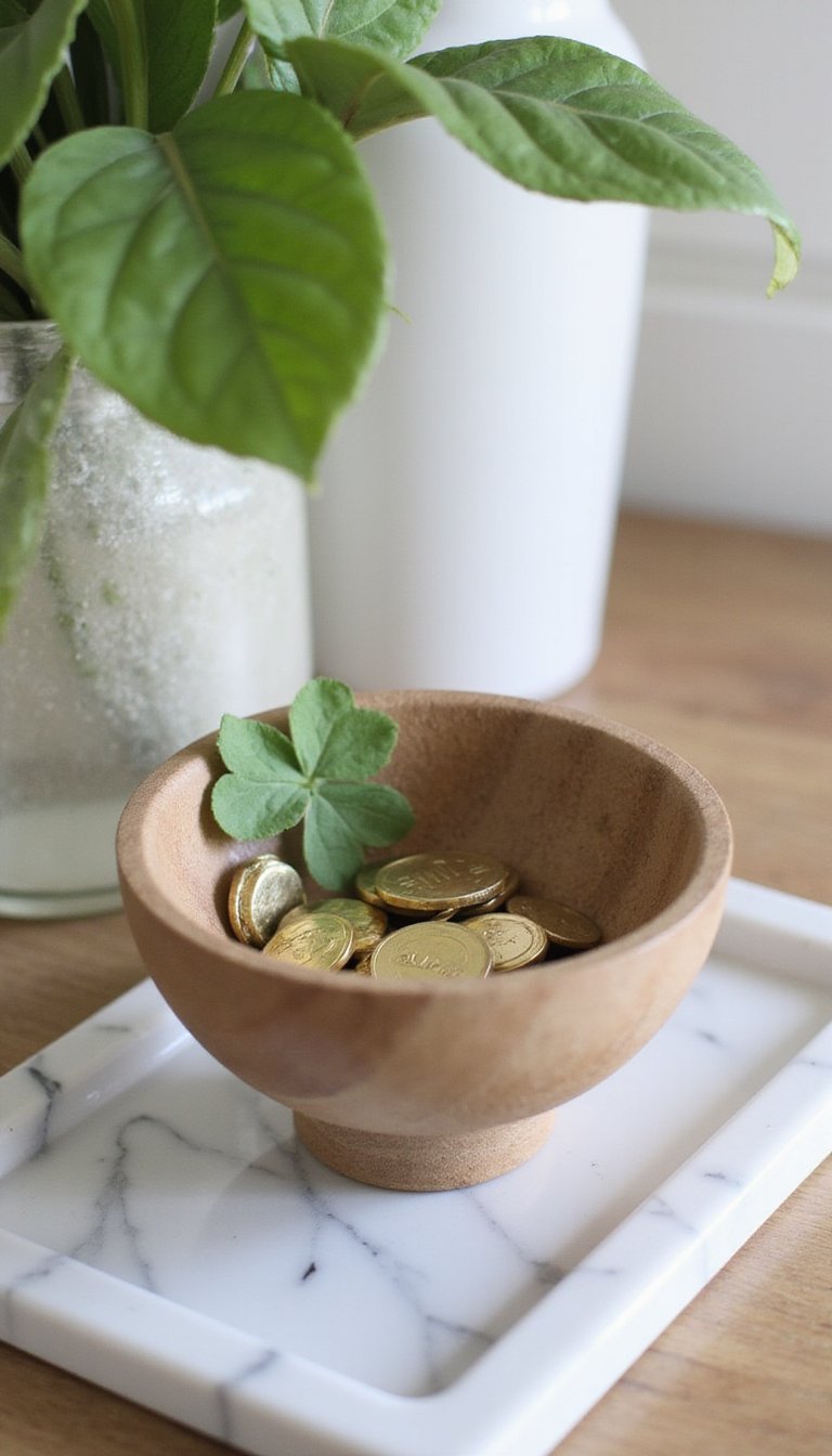 Gold coin bowl—playful entry table accent