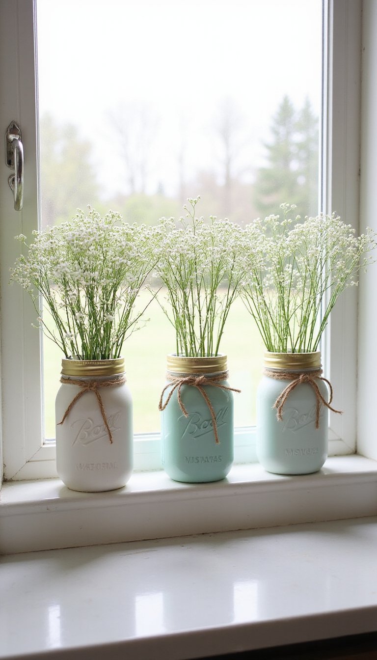 Mini mason jar vases with clover stems