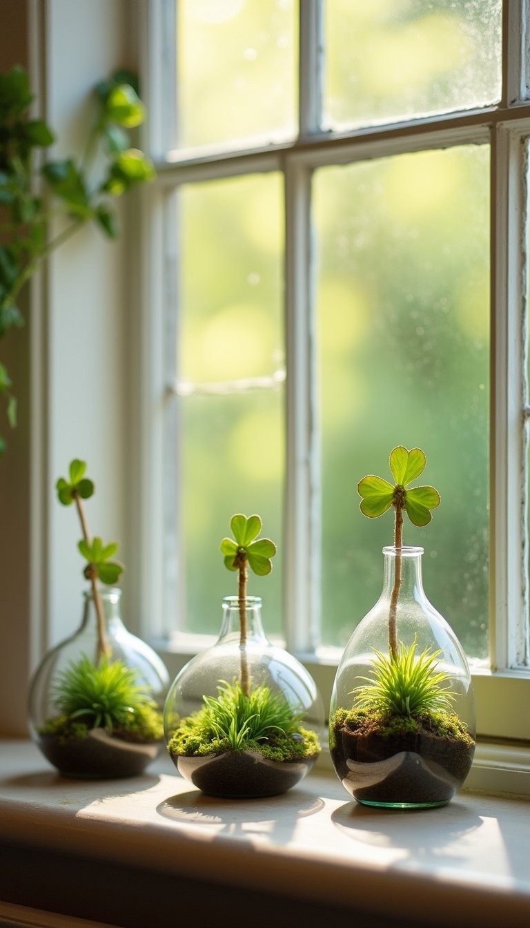 Mini terrariums with green succulents