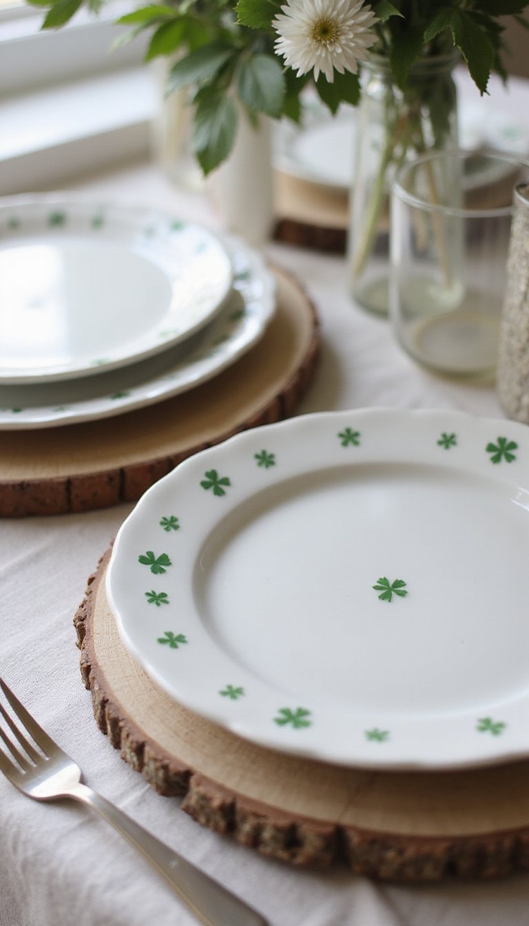 Stamped ceramic plates with subtle clovers