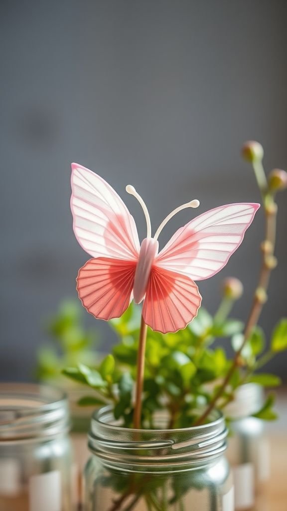 Mini accordion-fold butterflies on thin wire