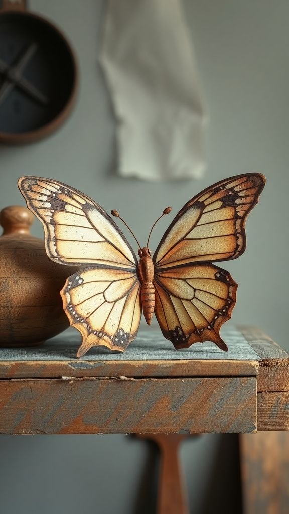 Paper mache butterfly with textured wing veins