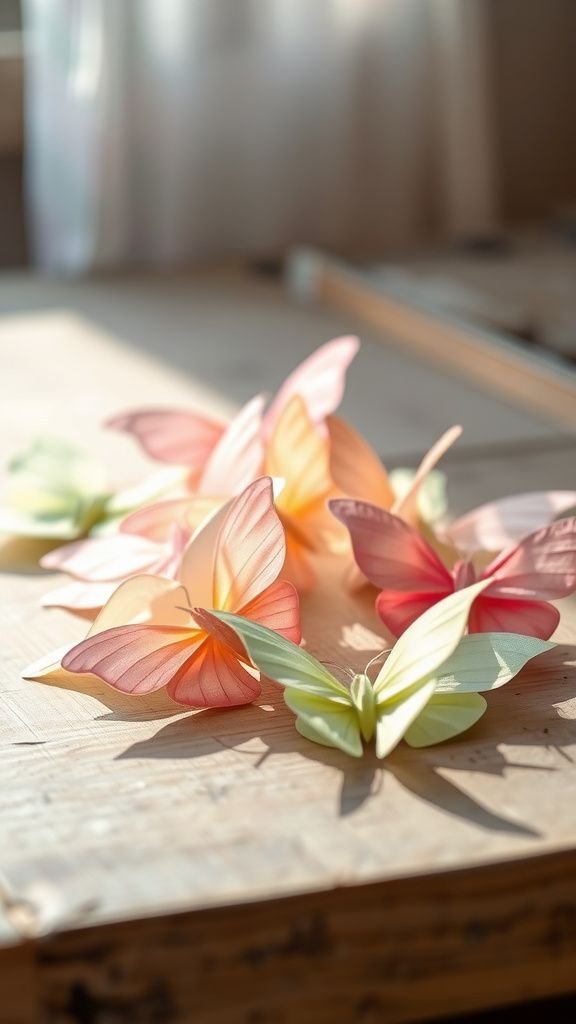 Tissue paper butterflies with crinkly wing textures
